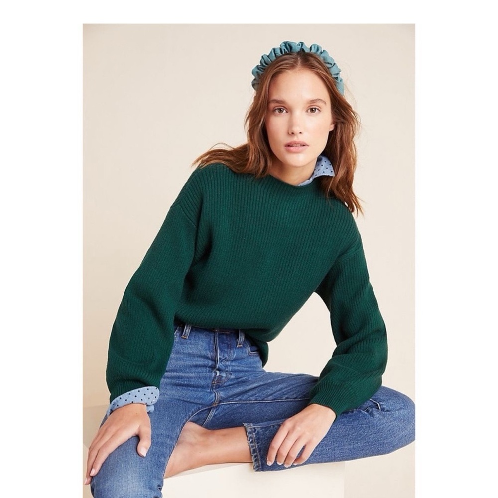 Anthropologie Sydney Balloon Sleeve Dark Green Women's Sweater Size M